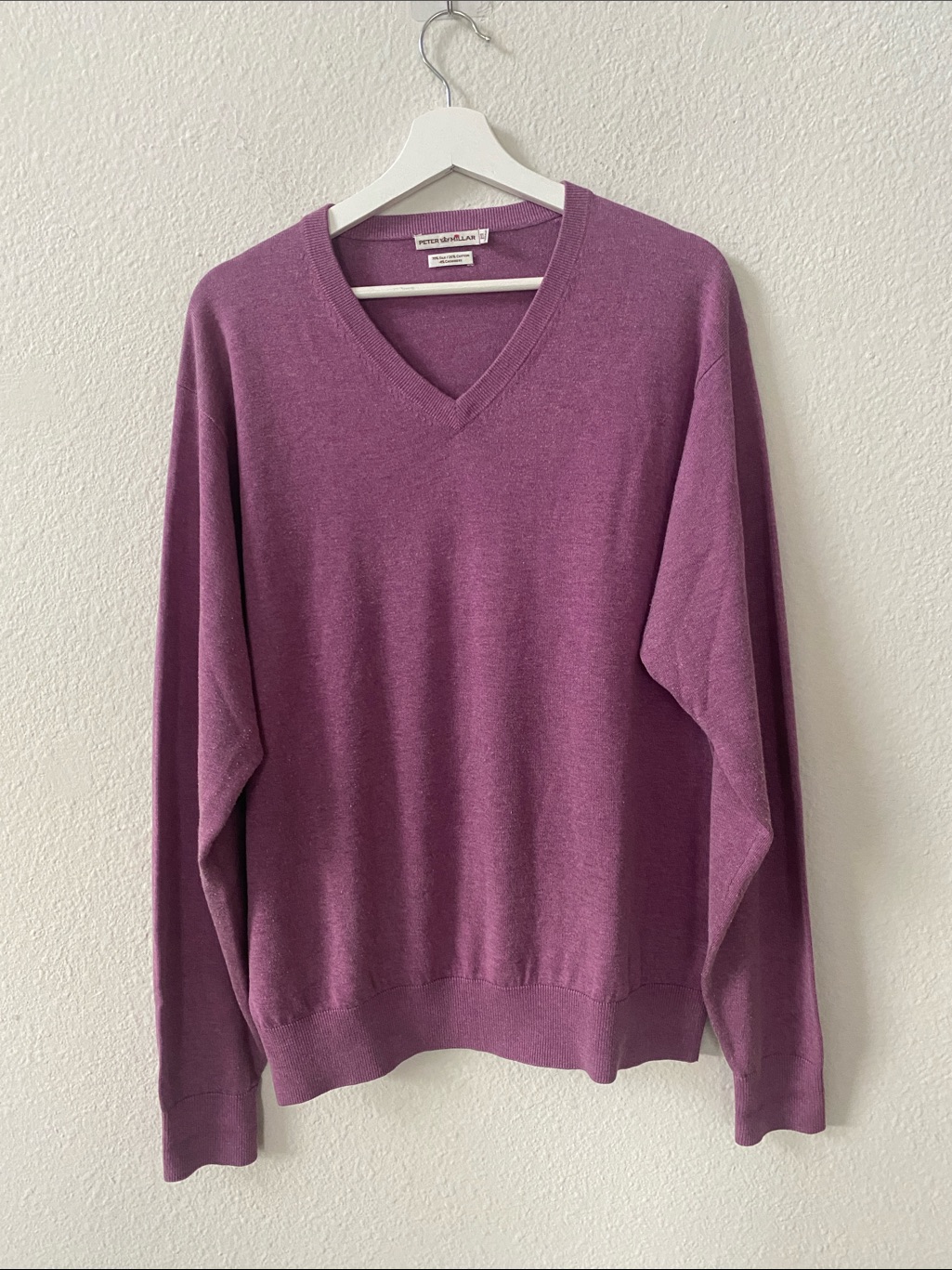 Peter Millar V-Neck Sweater Purple Silk Cotton Cashmere Blend Xl